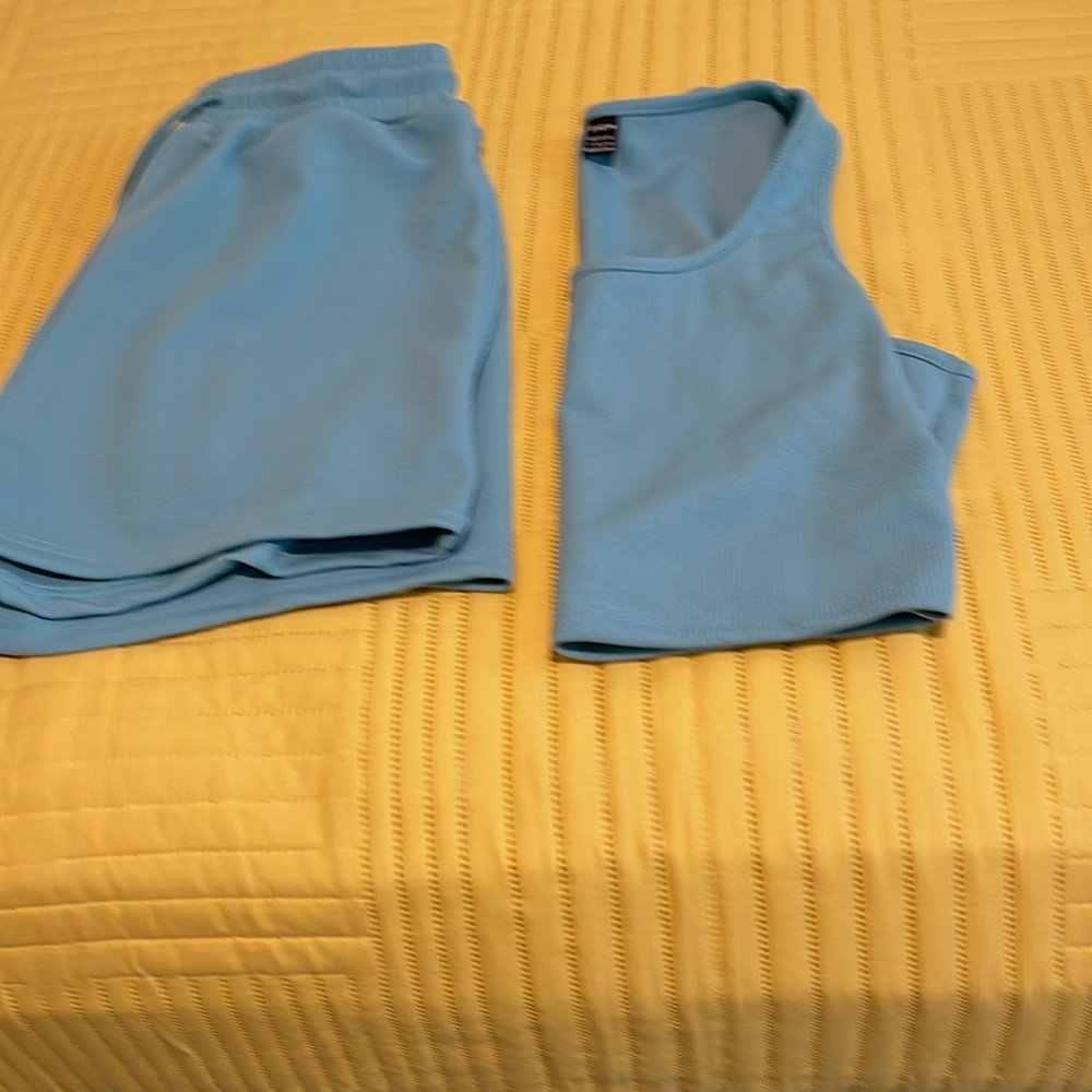 SHEIN Sky Blue Ribbed Set - Picture 2 of 5
